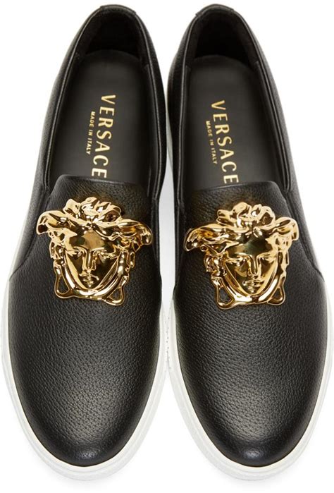 mens versace slip on shoes black|Versace medusa shoes men's.